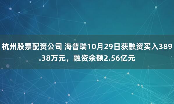杭州股票配资公司 海普瑞10月29日获融资买入389.38万元，融资余额2.56亿元