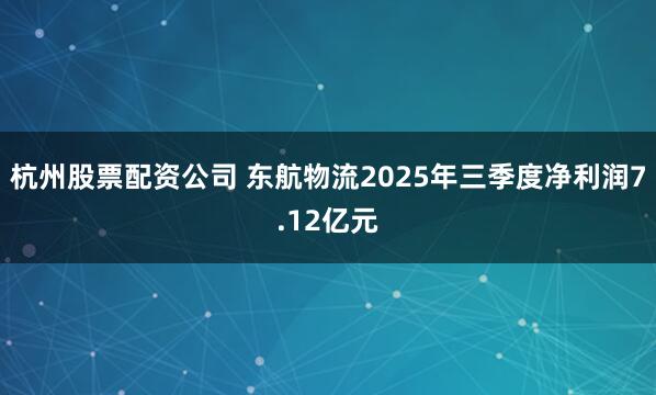 杭州股票配资公司 东航物流2025年三季度净利润7.12亿元